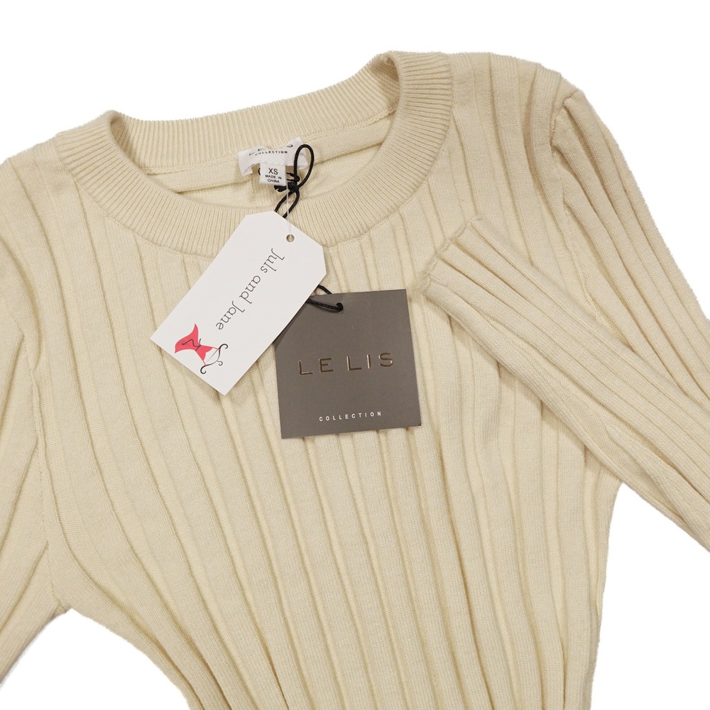 NWT LE LIS Women's Size XS Cream Ribbed Knit Long Sleeve Cropped Sweater Top